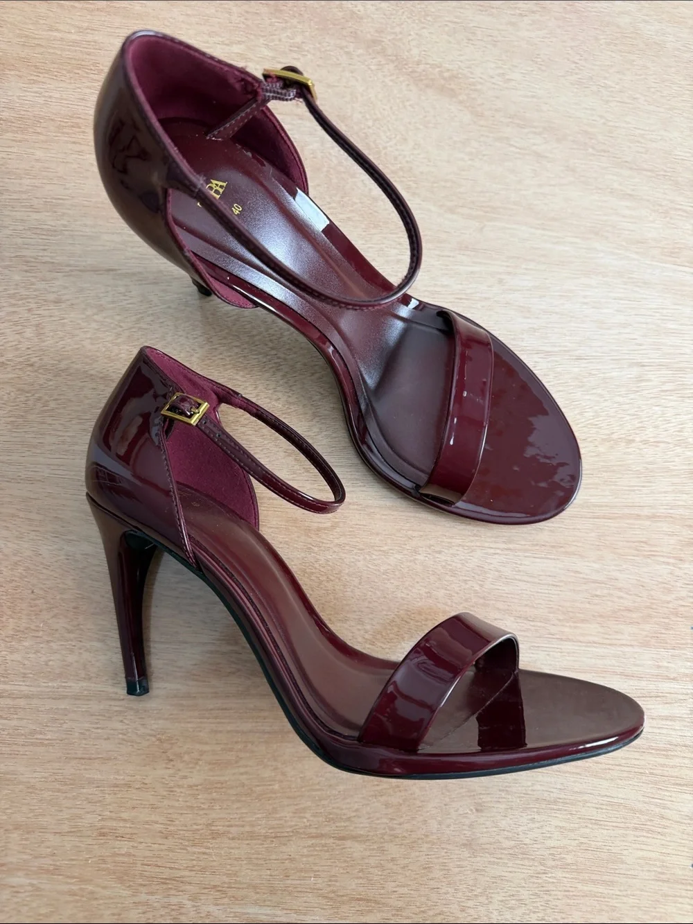 Zara Wine Patent Ankle-Strap Heels